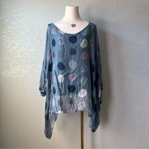 Made In Italy Vintage Silk Sheer Polka Dot Boho Top Lagenlook Size M